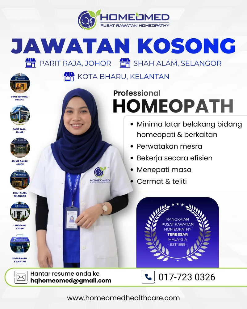 Jawatan Kosong Professional Homeopath di Pusat Rawatan Homeomed